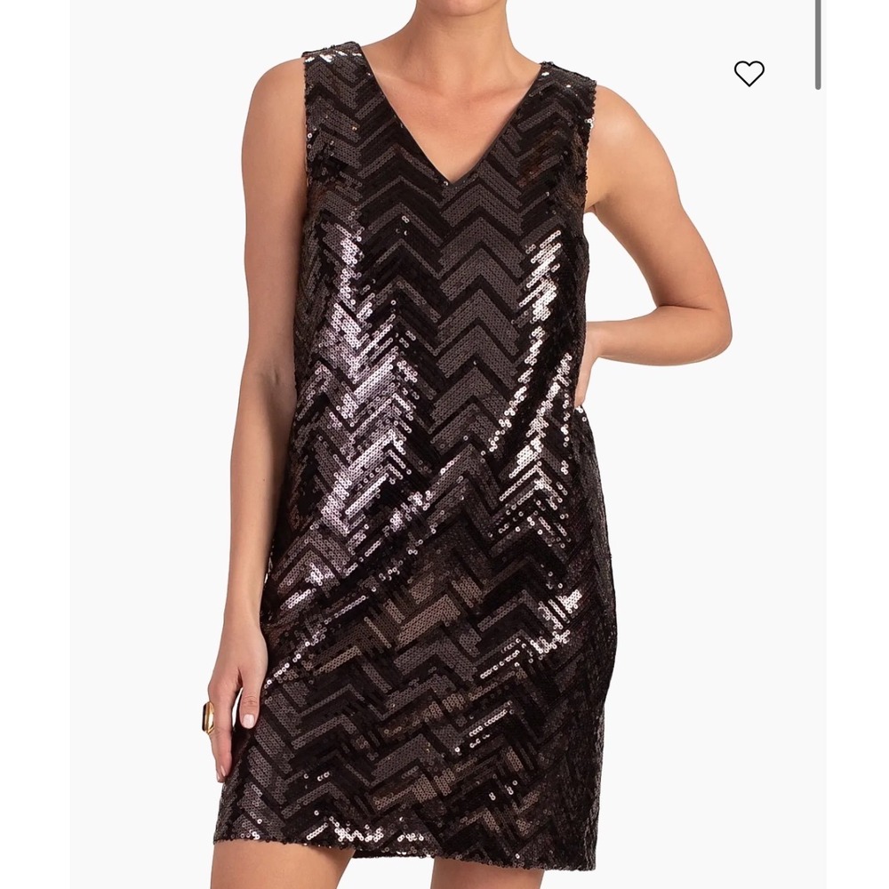 Trina Turk Glitterati Dress Black Bronze Sequin Chevron V-Neck Mini luxury party